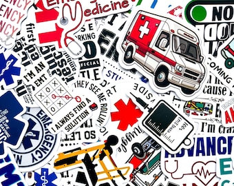 Pack of 50 EMT Paramedic Stickers, Emergency Medical Stickers, Rescue Humor Stickers, Waterproof Stickers for Laptop, Journal, Notebook
