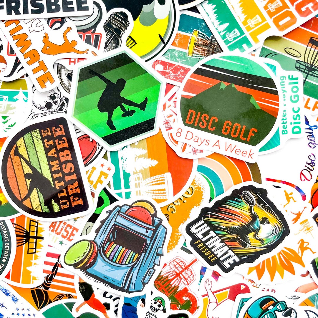 Pack of 50 Disc Golf Stickers, Retro Frisbee Throw Stickers, Outdoor ...