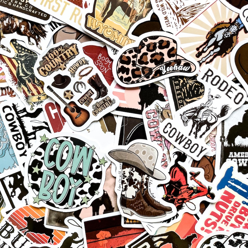 Printable Rodeo Stickers Pack of 50 Cowboy Rider Art Stickers, Western Style Stickers, Rodeo ...