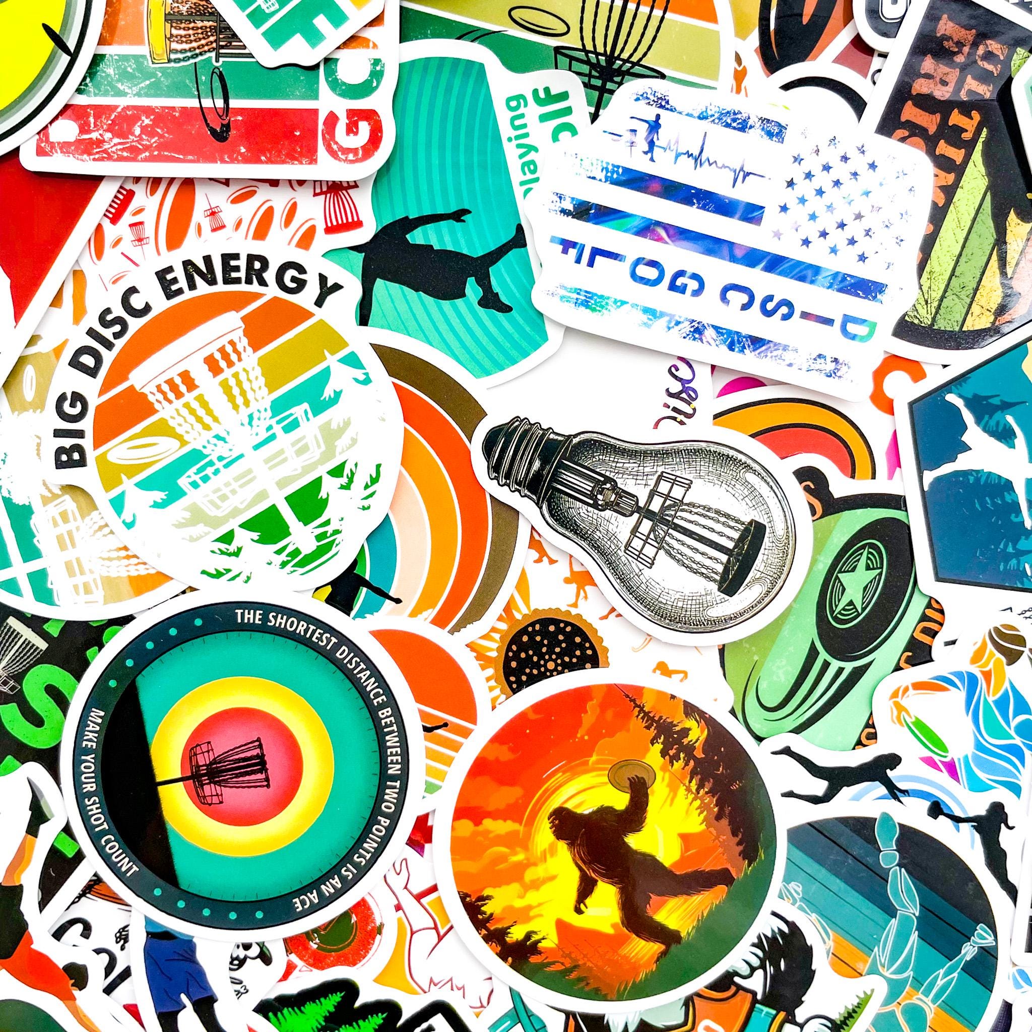 Pack of 50 Disc Golf Stickers, Retro Frisbee Throw Stickers, Outdoor ...