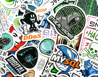 Pack of 50 Cybersecurity Stickers, Ethical Hacker Stickers, Coding Cyber Stickers, Infosec Lab Stickers, Waterproof Stickers for Laptop