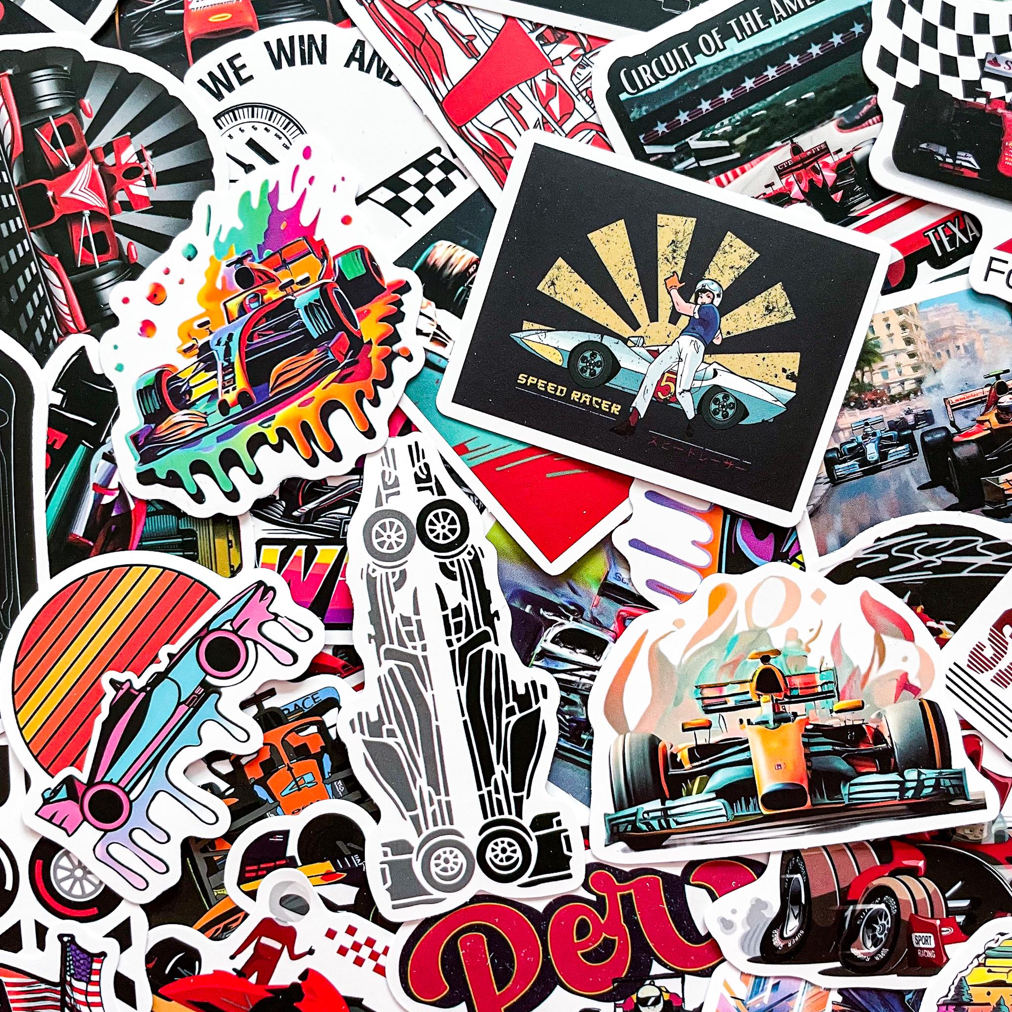 Pack of 50 F1 Racing Stickers, Speed Car Stickers for Kids, Race Theme ...