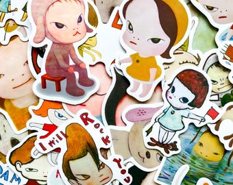 Pak met 50 Yoshitomo Nara-stickers, stickers met indie-meisjespersonage, kawaii Japanse stickers, waterdichte stickers voor notebook, verzamelaars