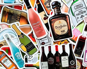Pak met 50 flessen alcoholstickers, stickers dranketiket, stickers cocktaildrank, waterdichte stickers voor notitieboekdecor barman