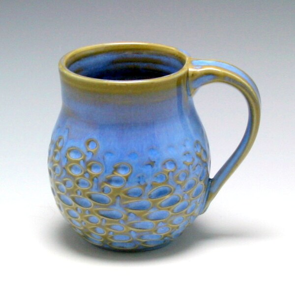 Coffee Mug, 8 oz, handthrown ceramic mug, stoneware pottery mug, yummy blue with hints of brown/Ceramics and Pottery