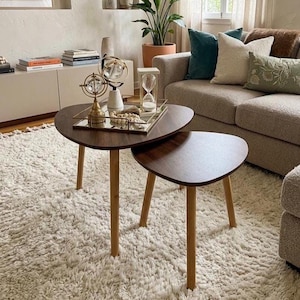 Set of 2 Coffee Table Modern, Bamboo Nesting Triangle End Table