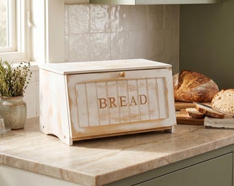 Bamboo Bread Box with Lid, Kitchen Storage Container 15.4x8.3x9 Inches