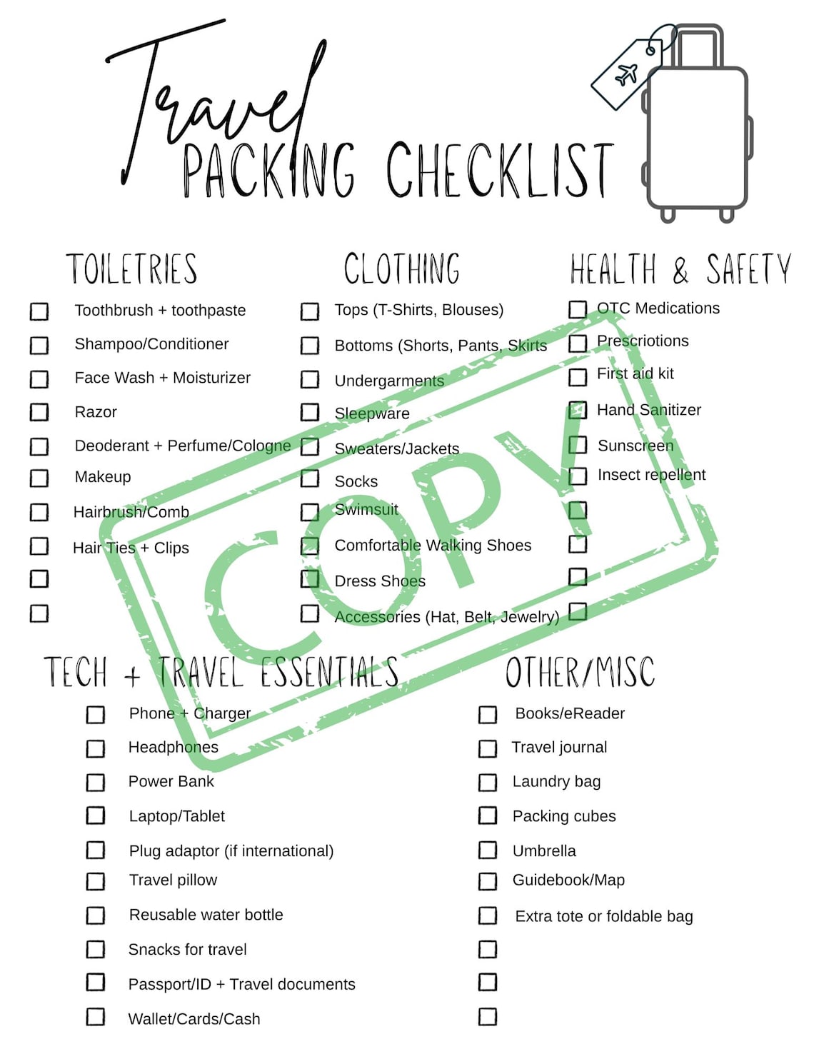 Printable Ultimate Travel Packing Checklist (don’t Forget a Thing!) - Etsy