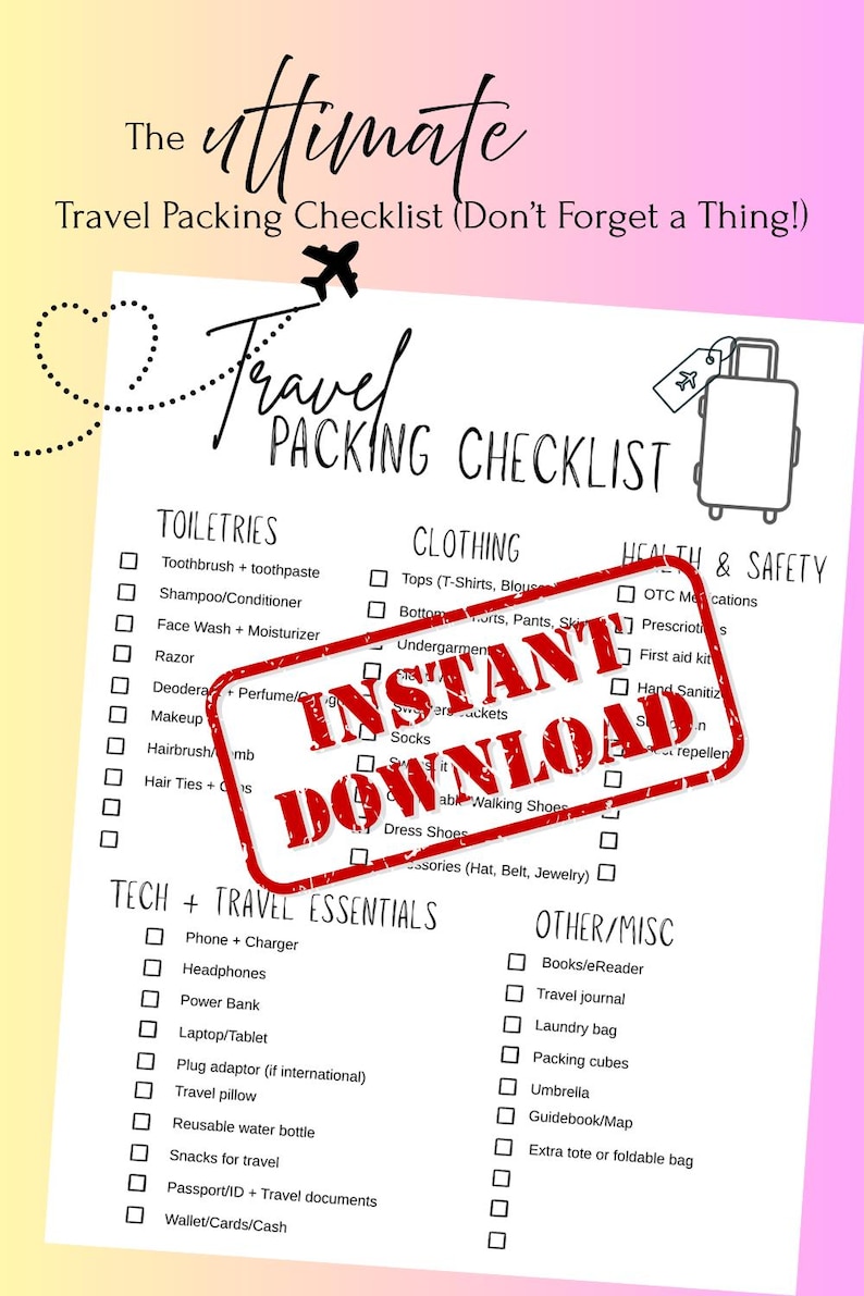 Printable Ultimate Travel Packing Checklist (don’t Forget a Thing!) - Etsy