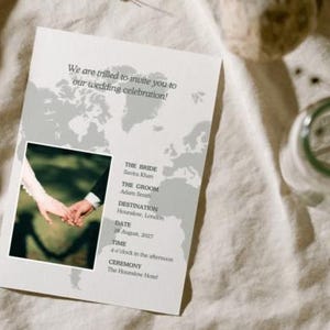 Hochzeitseinladungs-Vorlage • Bearbeitbares Canva Strand-Hochzeitseinladung • Reise-Thema