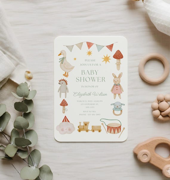 Vintage Baby Shower Invitation: Watercolor Animals, Editable Printable (Digital Download)