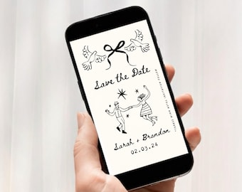 Illustrated Save the Date Invite • Digital Wedding Invitation Template Hand-Drawn Email / WhatsApp Invite Instant Download