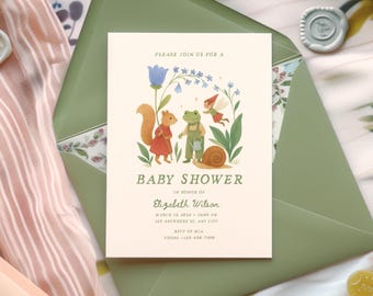 Woodland Baby Shower Invitation: Forest Animals, Fairy (Printable Template)