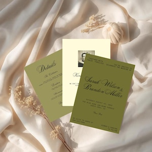 Olivgrünes Hochzeitseinladungs-Set | Minimalistische Canva Vorlage (Digitaler Download) Bild 2