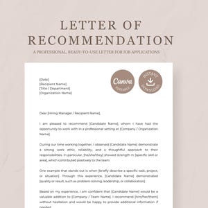 Job Recommendation Letter Template | Editable Employee Reference (Canva File)