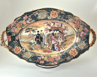 Royal Satsuma Vintage Signed Ręcznie Malowana Porcelana 24K Japoński Talerz