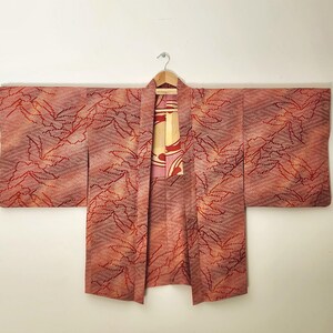 Vintage Japanese Haori Jacket – Silk, Kanoko Pattern Red Orange – Temari Lining, Japan Boho Kimono Jacket