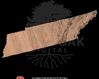 Tennessee 3D Terrain STL | Topographic Map Model for CNC Carving and 3D Printing