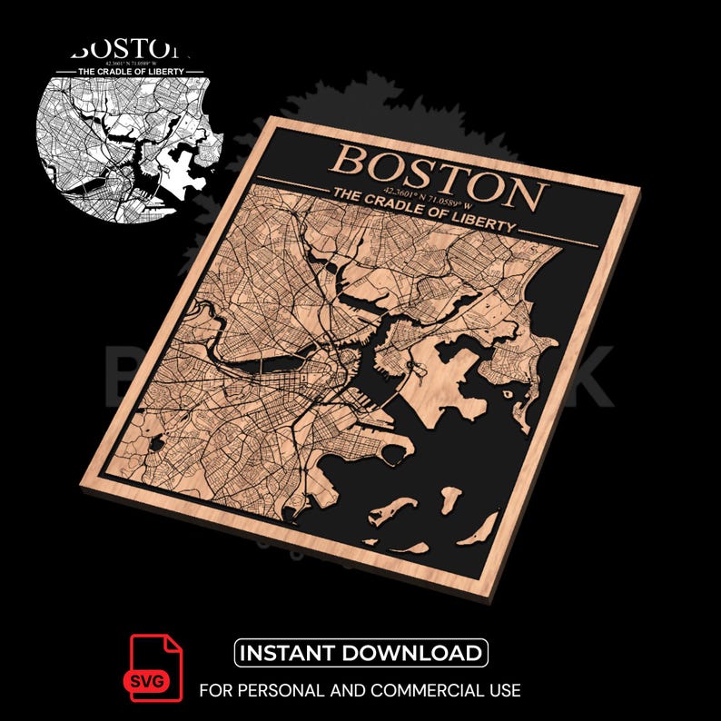 Boston City Map SVG | Laser Cut File for CNC & Woodworking (digital ...