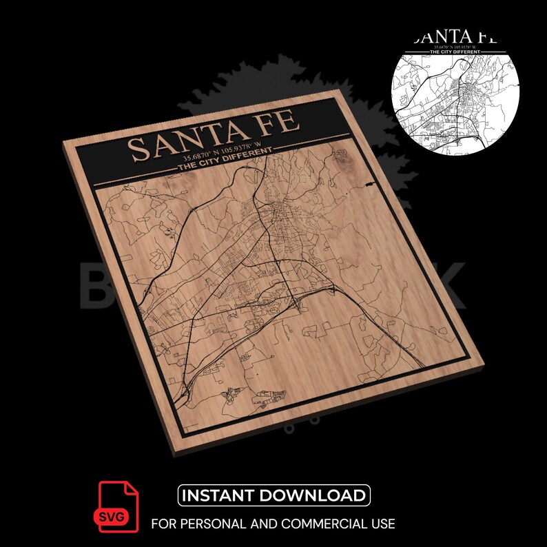Santa Fee Map Santa Fe City Map SVG | Laser Cut File for CNC & Woodworking (digital ...
