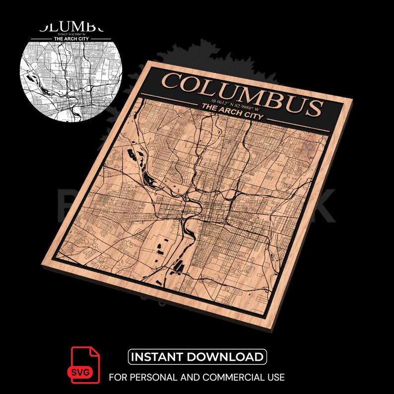 Colombus Svg Map Columbus City Map SVG | Laser Cut File for CNC & Woodworking (digital ...