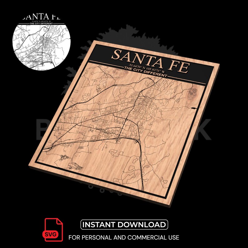 Santa Fee Map Santa Fe City Map SVG | Laser Cut File for CNC & Woodworking (digital ...