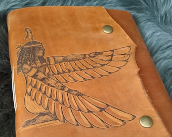 Ma'at Egyptian Goddess Brown Leather Journal/ Sketchbook/ Notebook/ Spellbook