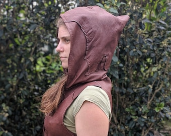 Forest Guardian Leather Vest with Hood