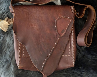 Rustic Brown Leather Satchel - Hand-stitched, high-quality leather