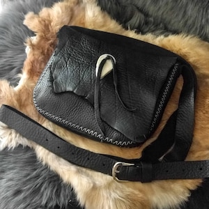 Black Leather Crossbody bag with Antler
