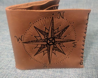 Compass Rose Traveler Leather Bifold Wallet