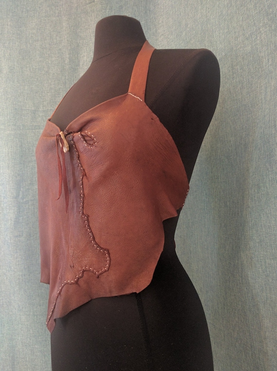 The Huntress Mahogany Deerskin Leather Halter Top