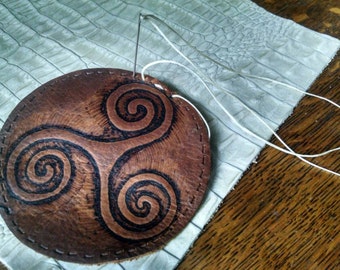 Triskele, the Triple Spiral, Leather Patch