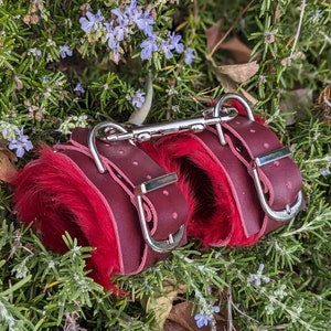 Rabbit Fur lined Leather Bondage Cuffs - Wrist or Ankle