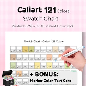 Caliart 121 Set Alcohol Marker Swatch Chart, Instant Download-Printable ,PNG / PDF