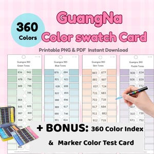 GuangNa 360 Marker Swatch Card – Printable for Acrylic Markers (A4 & US Letter PDF, PNG)