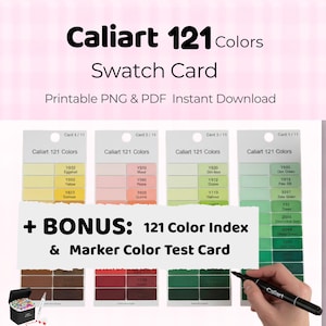 Juego de 121 marcadores de alcohol Caliart, tarjeta de muestra, descarga instantánea, imprimible, PNG/PDF