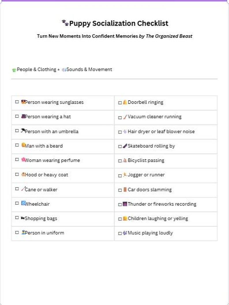 Puppy Socialization Checklist | Printable Dog Training Planner | Family ...