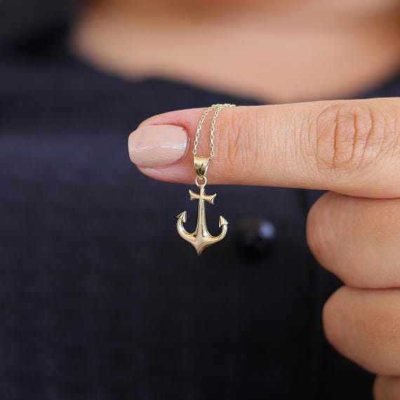 14k Solid Gold Anchor Necklace, Nautical Sailor Pendant, Sea