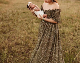 Cottage Maternity dress for pregnancy photoshoot, Bohemian Floral Dress for Baby Shower,Rustic Maternity Dress, Boho Plus Size Dress