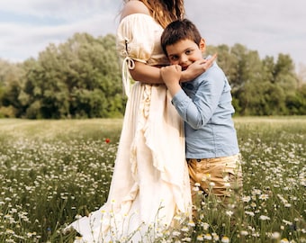 Boho Maternity 2 piece set Dress, Boho Pregnancy two piece Dress For Photo Shoot, Photo Prop Dress, Gauze Vintage dress for photoshoot