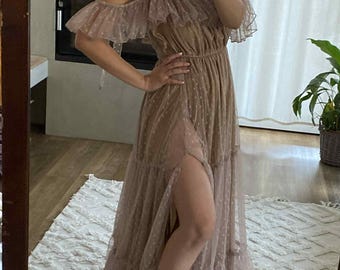 Tulle Boho Maternity dress for Photo shoot, tulle maternity gown for photography, Baby shower dress for pregnancy plus size