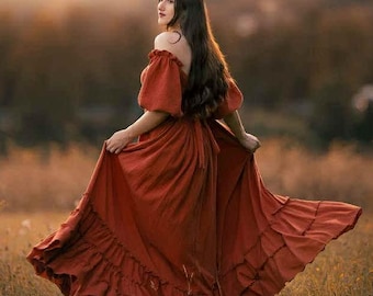 Maternity Dress for photo shoot, Plus size Boho baby Bump Photoshoot, Baby Shower Photo Props Dress, Whimsical Gown for Pregnancy Photos