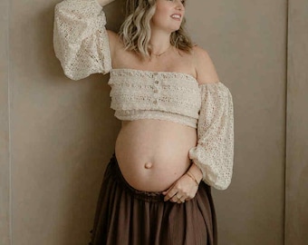 Boho Maternity 2 piece set for family photography session,Pregnancy dress for photoshoot,2 piece Baby shower dress, Bohemian Pregnancy Dress