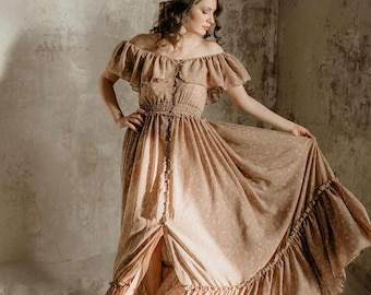 Off Shoulder Maxi Boho Dress for Spring Style Photoshoot by Zebubeyou ~  Cottagecore Maternity Gown ~ Floral Maternity Dress ~ Camille - Etsy