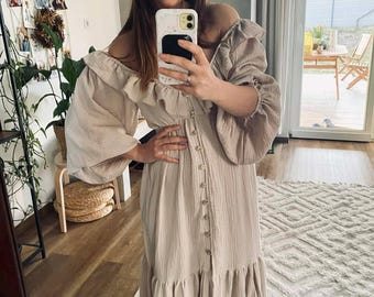 Bohemian Dress For photoshoot, Summer Style Photography Gown, Bridgerton Dress, Beachy Boho Dress, Regency Gown, Gauze Dress for Photos