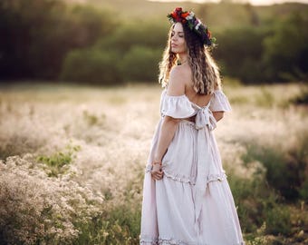 Goddess Dress for Photoshoot, Spring Style Maternity Dress in romantic stlye, Womens Clothing Dresses, Cotton Pregnancy Photoshoot