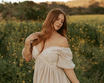 Boho Wedding Maternity dress for photoshoot, White Bohemian Pregnancy Bridal dress for baby shower, Rustic Maternity Dress