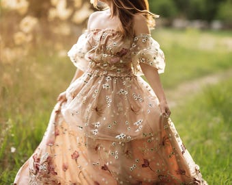 2 Piece Summer Style Maternity Dress for family photography session, Floral Pregnancy dress for photoshoot, Flowy 2 piece Baby Shower Dress