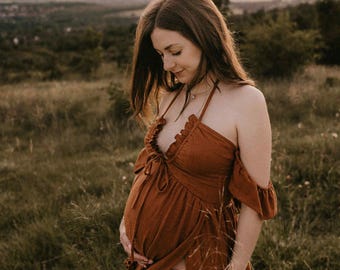 Boho Outdoor Maternity dress for photoshoot, Bohemian Pregnancy dress for baby shower, Rustic Maternity Dress, Bohemian Spring dress